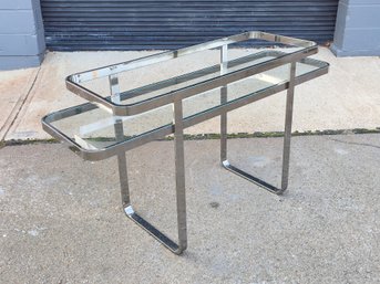 Vintage Milo Baughman Chrome And Glass Console Table By Design Institute Of America (DIA)