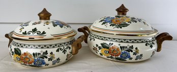 Two Villeroy And Bock Alt Amsterdam Floral Pattern Metal Casseroles With Lids