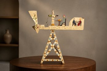 Whimsical Hand-Painted Folk Art Sculpture Depicting Dining Scene  Adam Tihany Collection