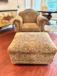 Lillian August Large Tapestry Club Style Chair & Ottoman   (LOC:S1)