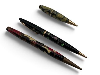3 Vintage Mechanical Pencils ~ Sheaffer Black Abalone Inlay, Marbled Celluloid & Miniature Pencil ~