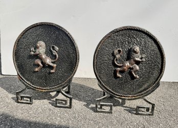 Pair Of Vintage Wrought Iron & Bronze Lion Of Judah Sculptures 1960's