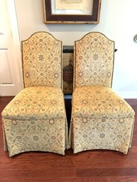 PAIR Lillian August Tapestry Style Slipper Chairs With Hobnail Detail (LOC:S1)