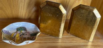 Italian Bookends And Capodimonte Dish