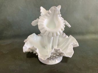 Fenton Milk Glass Hobnail Epergne Centerpiece