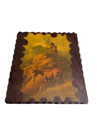 Vintage Wooden Wall Plaque Featuring A Print Of Frank McCarthy's Western Artwork Lone Sentinel