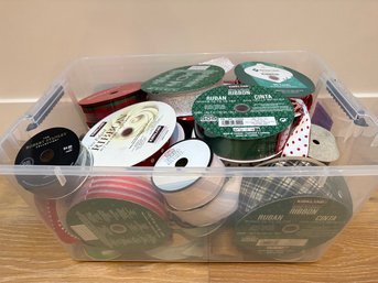 Large Bin Of Assorted Ribbon Including Reindeer