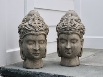 Set Of 2 Frontgate Volcanic Stone Buddha Heads