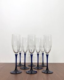 Cobalt Stem French Champagne Flutes By Neptune