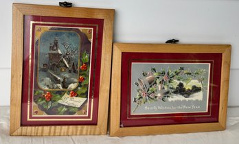 Two Framed Antique Postcards