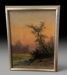 Vintage Original Landscape Oil Painting Signed ~ A.D. COOPER ~ Dusk River Scene Framed