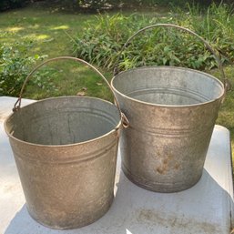 Two Vintage Galvanized Aluminum Pails