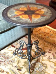 Spanish Style Circular Metal Side Table With Faux Leather Style Top (LOC:S1)