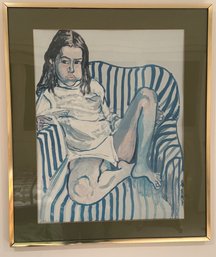 Lithograph Titled Portrait Of A Girl In Blue Chair By Alice Neel