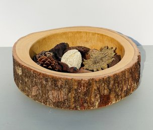 Wood Bowl With Bark Edge Decorative Bowl