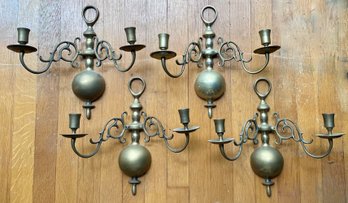Four Vintage Solid Brass Wall Sconces
