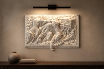 A. Goldstein Signed 1991 High-Relief Figural Wall Sculpture Contemporary Narrative Plaster / Resin Plaque