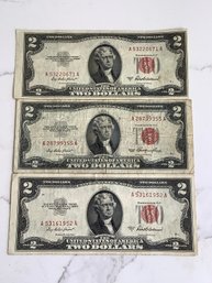 1953 United States Two Dollar Bills Lot Of 3 #38