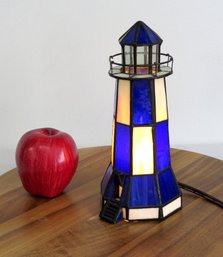Cobalt Blue Stained Glass Figural Lighthouse Accent Lamp
