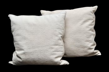 Set Of 2 Fendi Cream Monogram Leather Pillows