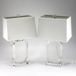 Pair Of Lauren By Ralph Lauren Geometric Glass Table Lamps