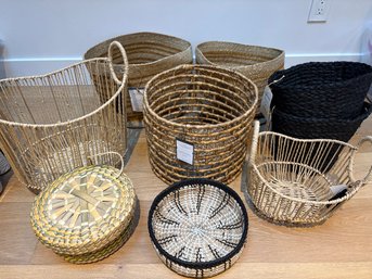 Nine Natural Fiber Woven Round Baskets