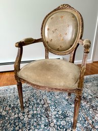 Italian Antique Style Chair With Painted Leather Back And Suede Surfaces