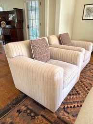 Pair R. Jones Striped Club Chairs