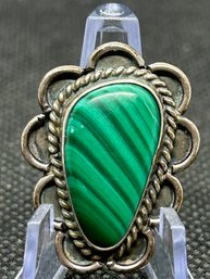 Old Pawn Navajo Native American Banded Malachite And Sterling Silver Ring