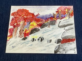 Signed Winter Scene On Paper