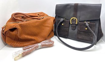 New Sole Society Woven Faux Leather Bag & Brooks Brothers Leather Bag With Gold Horse Shoe Buckle