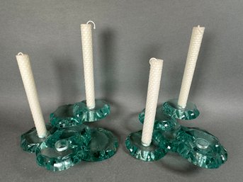 Signed Stephen Schlanser Glass Candle Holders