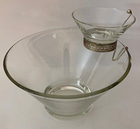 Large Vintage Glass Chip Bowl With Attached Dip Bowl
