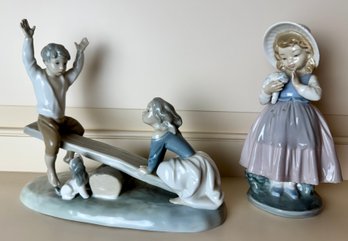 Retired Lladro Seesaw Boy And Nao Girl With Flowers