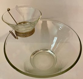 Large Vintage Glass Chip Bowl With Attached Dip Bowl
