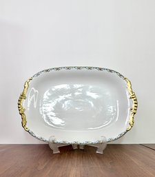 Vignaud Limoges Gold Leafed Double Handled Serving Platter With Floral Motif Rim