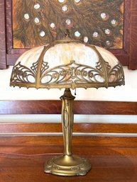 Beautiful Antique Art Nouveau Style Slag Lamp With Overlay