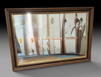 Vintage Wall Mirror Oak Wood Frame Black And Gold Accent Trim Large Rectangular 41' X 29 1/2'