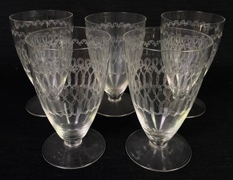 Matching Etched Pedestal Glass Cup Set