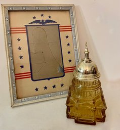 Vintage Patriotic Frame - Never Used & Avon Building Bottle