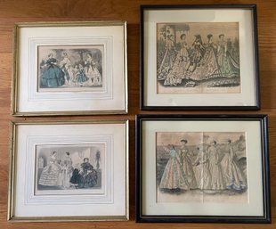 Four Framed Antique Godey's Fashion Prints Hand Colored