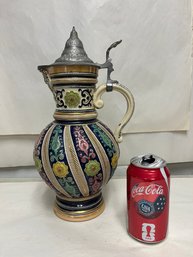 German Porcelain Lidded Pitcher Stein