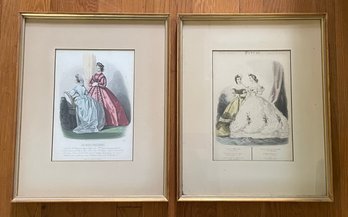 Two Antique Framed French Fashion Prints