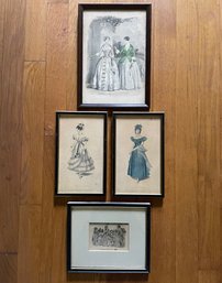 Four Lovely Framed Antique Fashion Prints