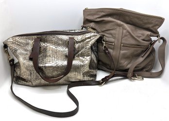 2 Leather Bags: Cole Haan Metallic Silver Satchel & Banana Republic