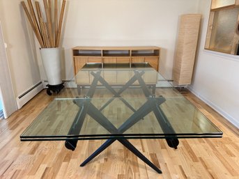 Stunning Extendable Glass Dining Table With Black Metal Base