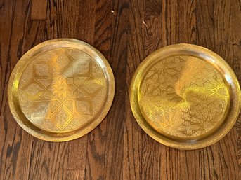 Pair Of Round Vintage Moroccon Brass Trays