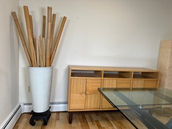 Very Large Ceramic Vase With Bamboo Decor