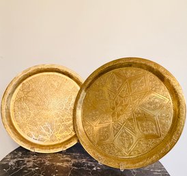 Pair Of Vintage Moroccon Large Polished Trays