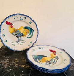 Set Of 5 - Les Cogs Rooster Dinner Plates